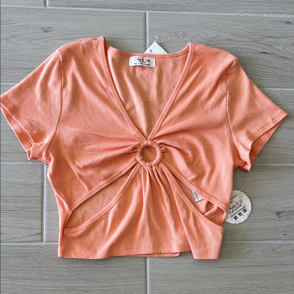 Jolie & Joy Orange Crop Top Sexy Open Slit Front Beach vacation wear